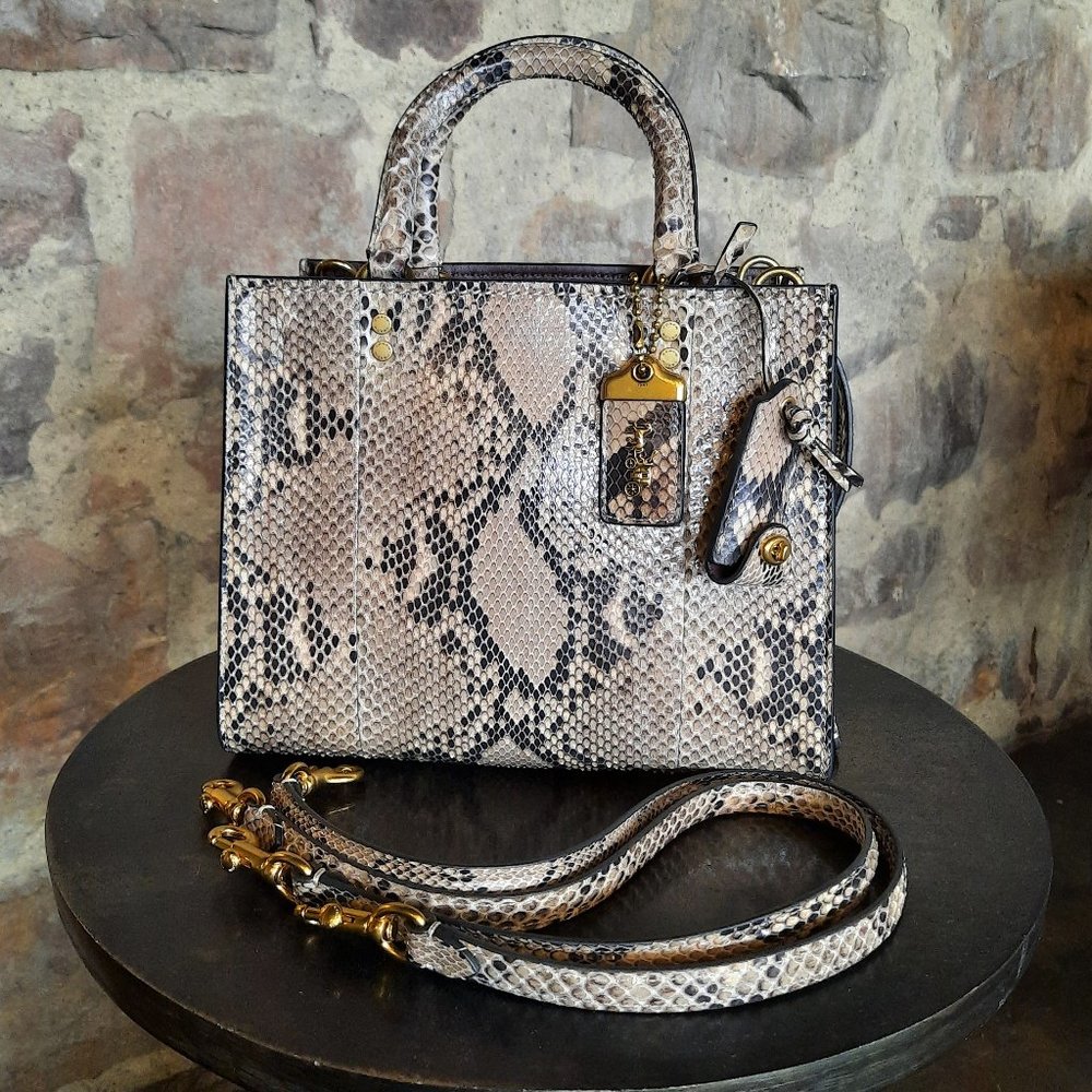 Coach Snakeskin Shoulder Bag in Black and Tan